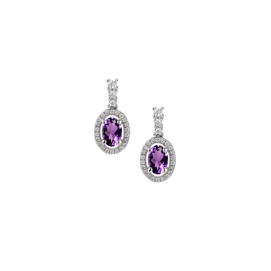 Silver, Amethyst and Cubic Zirconia oval drop earrings