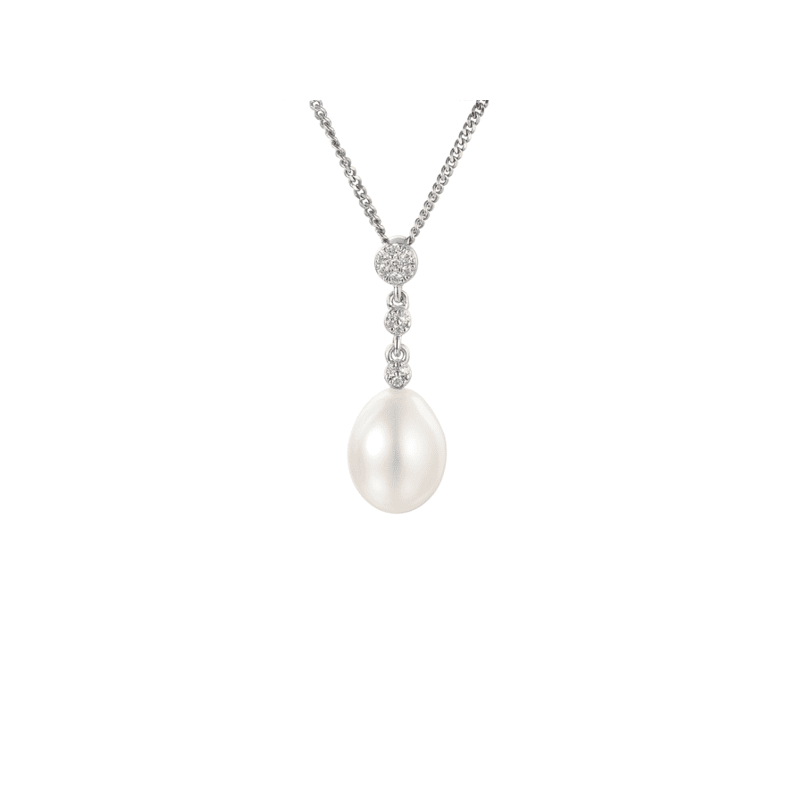 Silver, Freshwater Pearl and Cubic Zirconia drop pendant