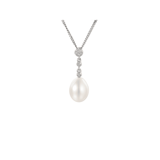 Silver, Freshwater Pearl and Cubic Zirconia drop pendant