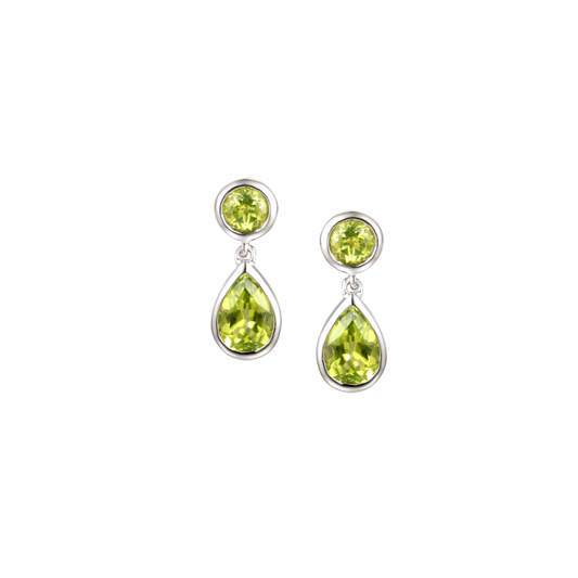 Silver and Peridot teardrop drop earrings