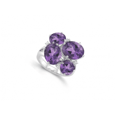 Silver, Amethyst & Cubic Zirconia cluster ring