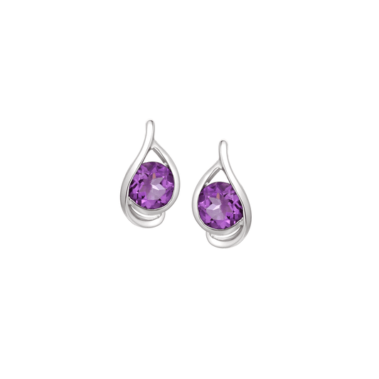 Silver and Amethyst teardrop stud earrings