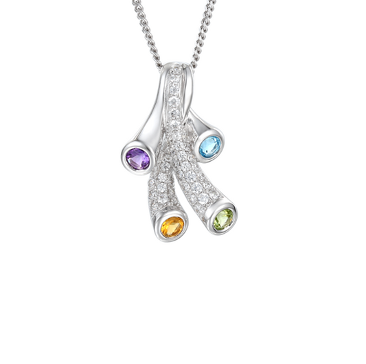 Silver, Blue Topaz, Amethyst, Citrine, Peridot and Cubic Zirconia pendant