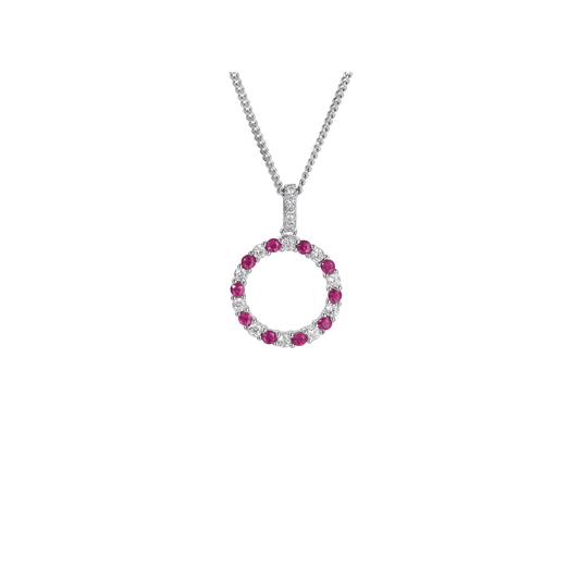 Silver, Ruby and Cubic Zirconia open circle pendant
