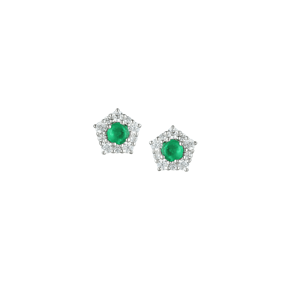 Silver, Emerald and Cubic Zirconia star cluster stud earrings
