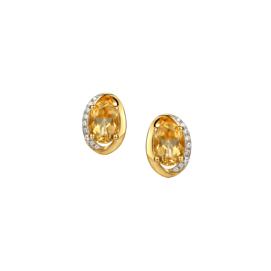 Silver and gold plated detail with citrine and cubic zirconia oval stud earrings