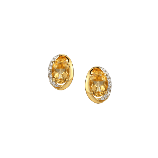Silver and gold plated detail with citrine and cubic zirconia oval stud earrings