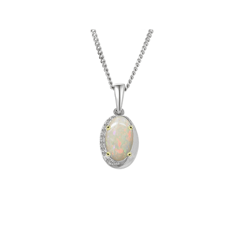 Silver, Opal and Cubic Zirconia yellow gold detail pendant