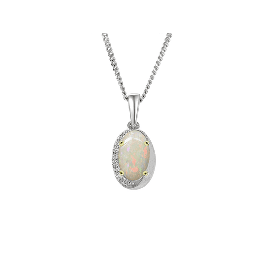 Silver, Opal and Cubic Zirconia yellow gold detail pendant