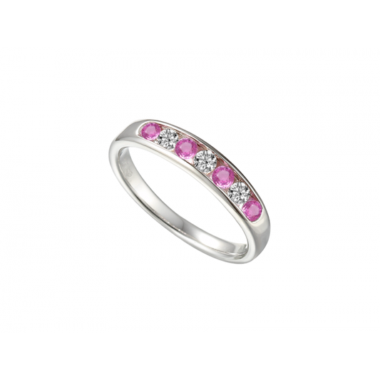 Silver, Pink Sapphire & Cubic Zirconia eternity style ring