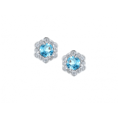 Silver Blue Topaz & Cubic Zirconia hexagonal Stud Earrings