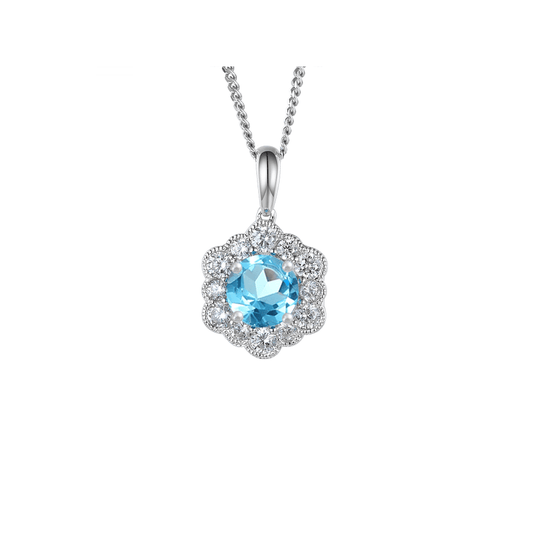 Silver, Blue Topaz and Cubic Zirconia cluster pendant