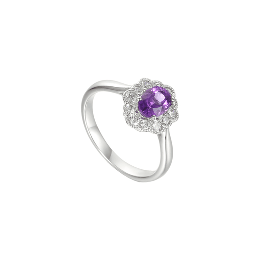 Silver, Amethyst and cubic zirconia ring