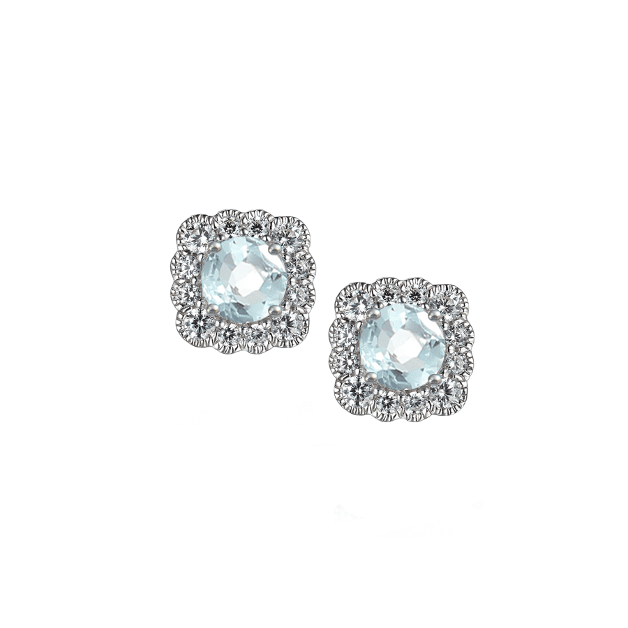 Silver, Aquamarine and cubic zirconia cluster stud earrings