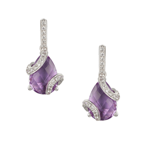 Silver, Amethyst And Cubic Zirconia Drop Earrings