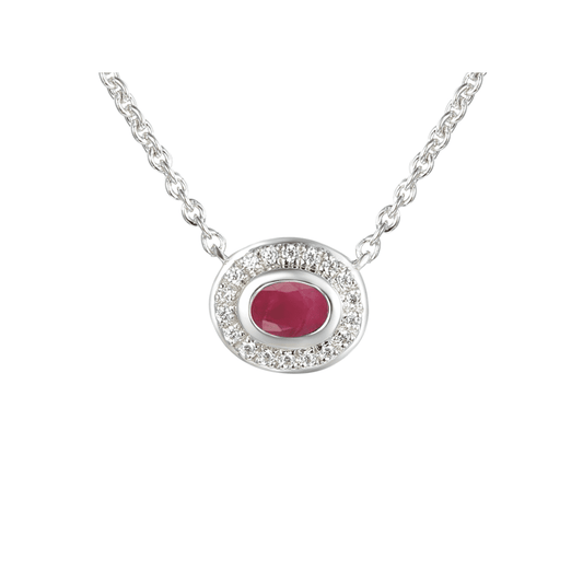 Silver Ruby Oval and Cubic Zirconia Pendant
