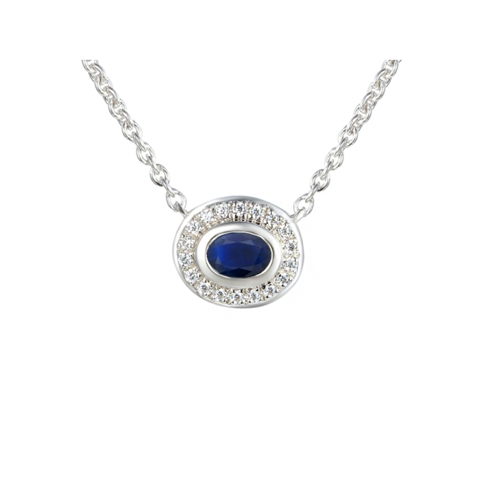 Silver, Sapphire and cubic zirconia oval pendant