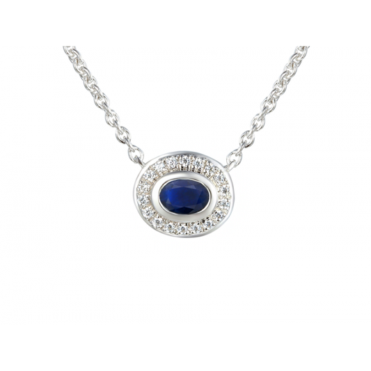 Silver, Sapphire and cubic zirconia oval pendant