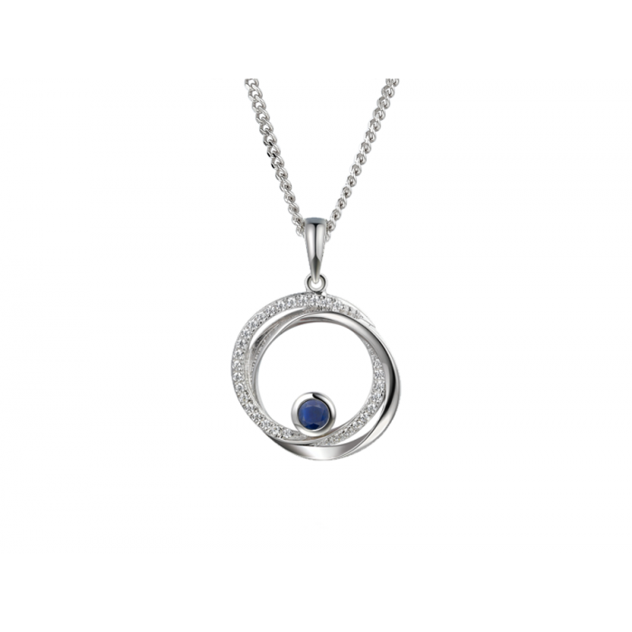 Silver, sapphire and cubic zirconia round pendant