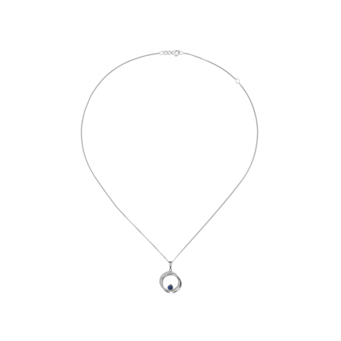 Silver, sapphire and cubic zirconia round pendant