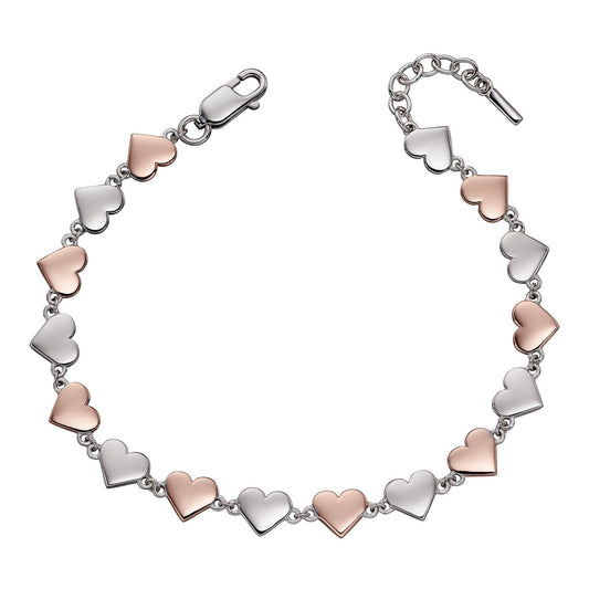 Fiorelli Silver and Rose Gold plated Detail Heart Charm Bracelet.