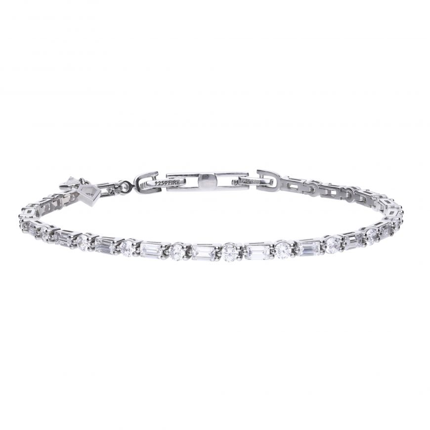 Diamonfire Silver Baguette And Round Cut Cubic Zirconia Bracelet