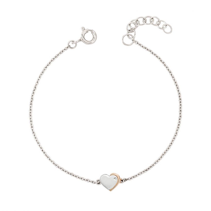 D For Diamond Silver Rose Gold Detail With Diamond Heart Bracelet
