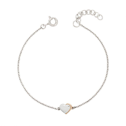 D For Diamond Silver Rose Gold Detail With Diamond Heart Bracelet