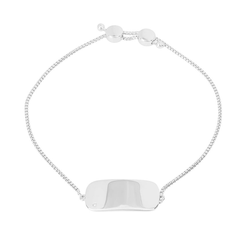D For Diamond Silver And Diamond Engravable Adjustable Bracelet