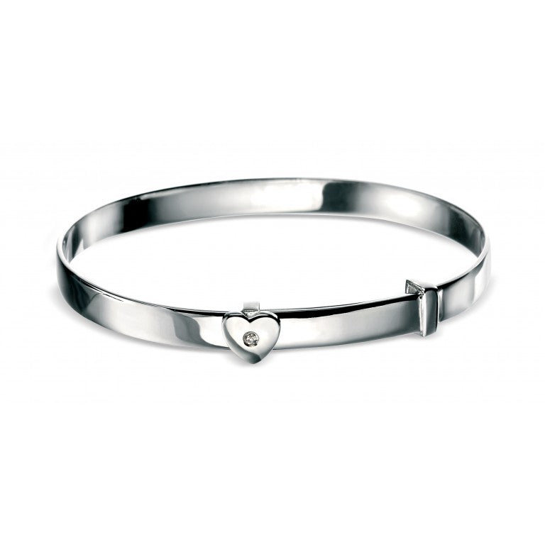 D For Diamond  Silver And Diamond Heart Baby Bangle