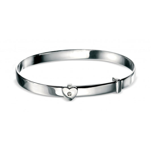 D For Diamond Silver And Diamond Heart Baby Bangle