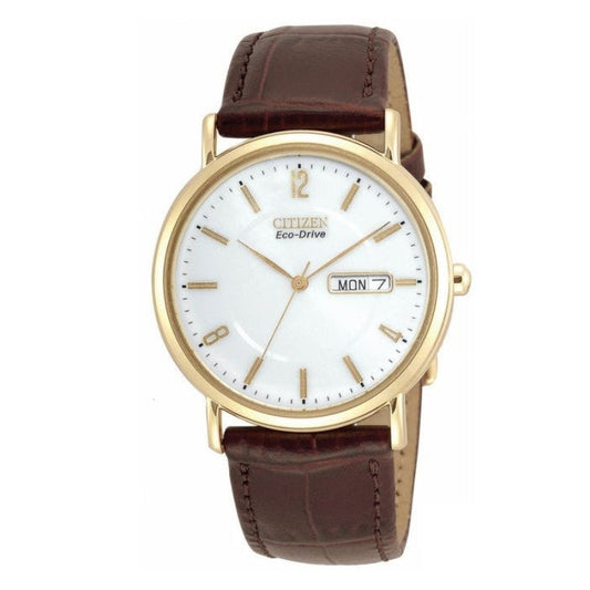 gents Citizen Eco-Drive Gold Tone Classic Leather watch.