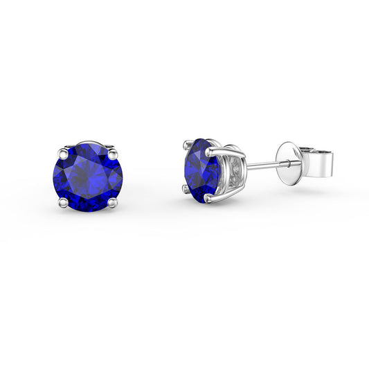 Silver And created Sapphire Stud Earrings