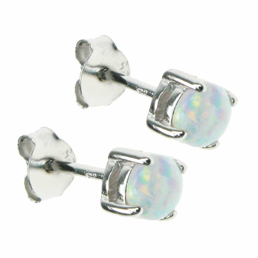 Silver And Opalique round Stud Earrings