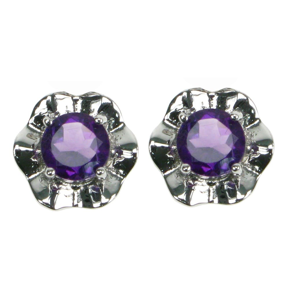 Silver and Amethyst flower stud earrings