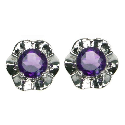 Silver and Amethyst flower stud earrings