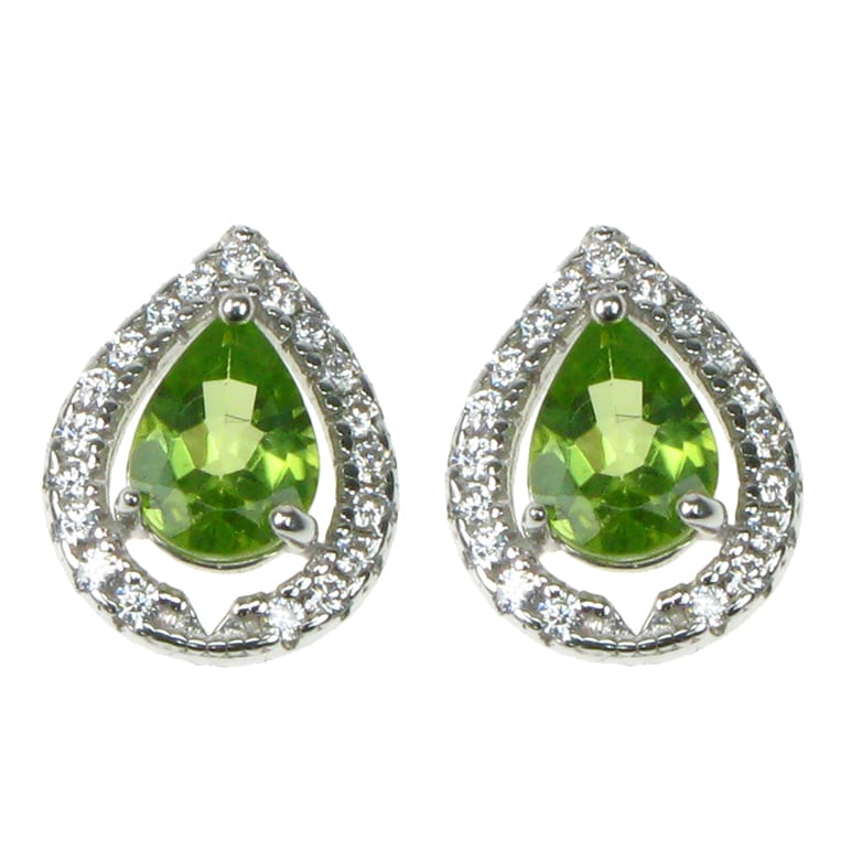 Silver, Peridot and Cubic Zirconia teardrop stud earrings