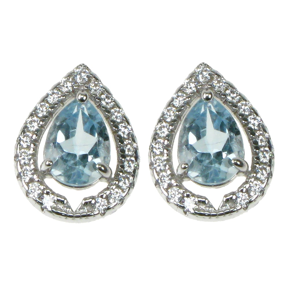 Silver, Blue Topaz and cubic zirconia teardrop stud earrings