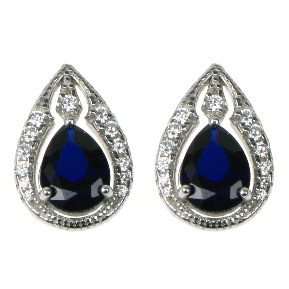 silver and Created Sapphire and Cubic Zirconia bindi style stud earrings