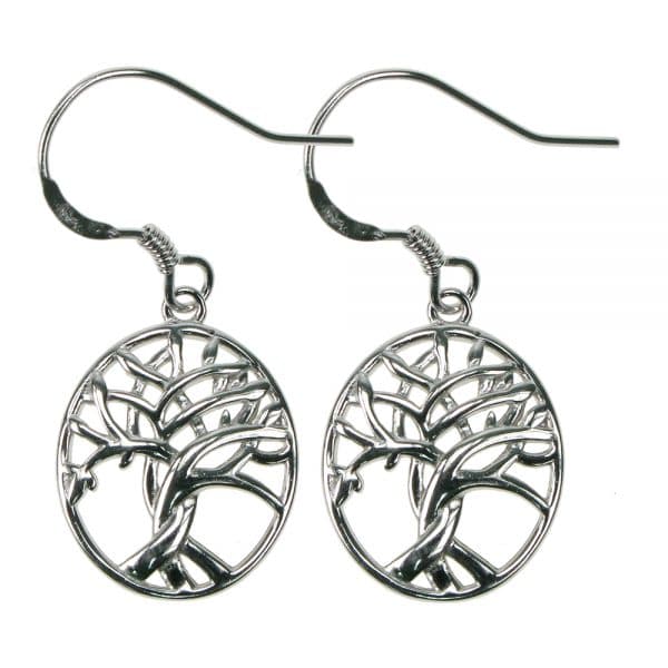 Silver tree of life drop earrings.