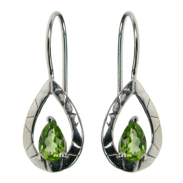 Silver And Peridot Teardrop Drop Earrings