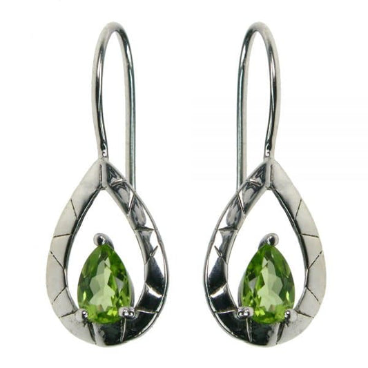 Silver And Peridot Teardrop Drop Earrings