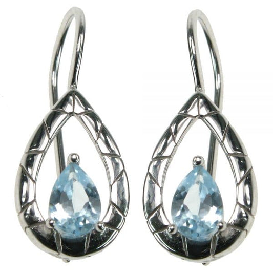Silver And Blue Topaz Teardrop Drop Earrings