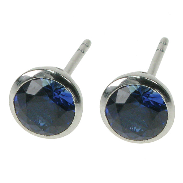 silver and Created Sapphire round stud earrings