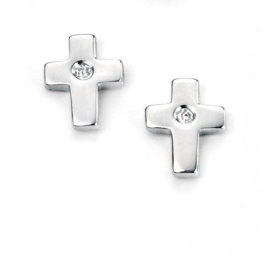 D For Diamond Silver and Diamond cross childrens stud earrings