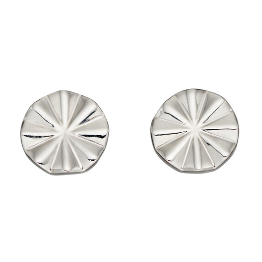 Silver diamond cut bevelled round Stud Earrings