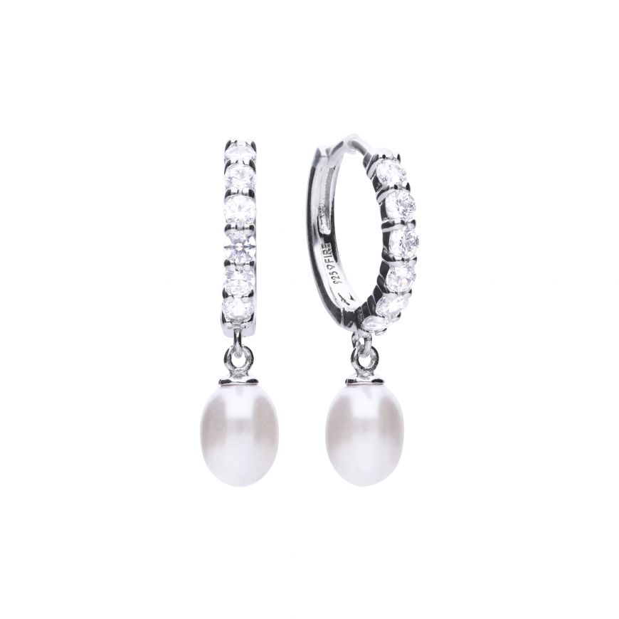 Diamonfire Silver And Cubic Zirconia with pearl charms hoop earrings.