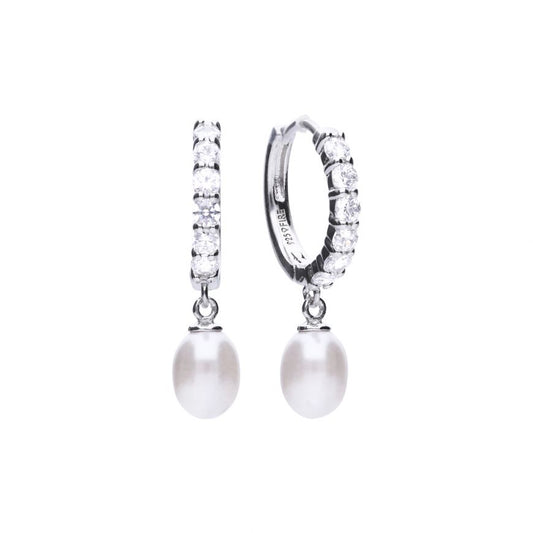 Diamonfire Silver And Cubic Zirconia with pearl charms hoop earrings.