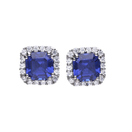Diamonfire silver, blue and white cubic zirconia square stud earrings.
