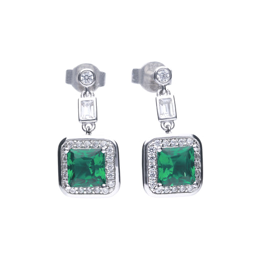 Diamonfire silver with green and white cubic zirconias cluster drop earrings.